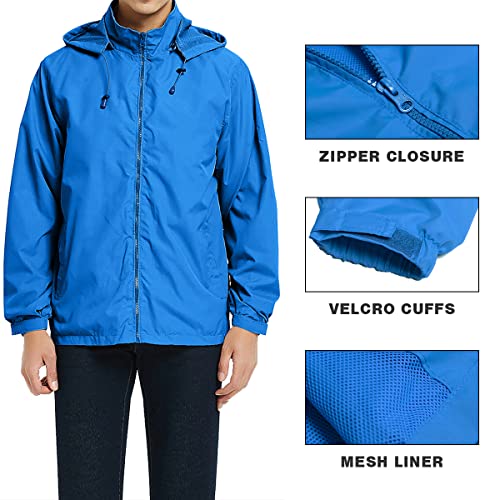 Myjajayi Mens Lightweight Windbreaker Waterproof Rain Jacket Hooded Windbreaker Jacket With Zipper Closure Blue S #TOP3