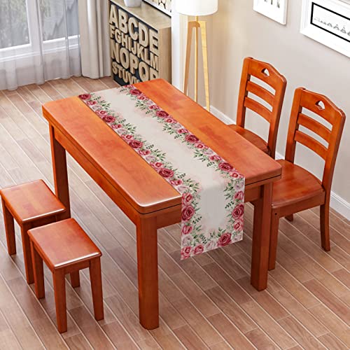 Linen Red Rose Table Runner Watercolor Mother's Day Spring Wedding Bridal Shower Party Home Dining Room Kitchen Table Decoration #TOP2