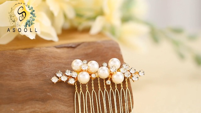 Amazon.com : Asooll Gold Wedding Pearl Hair Comb Bride  display picture 3