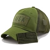 THE HAT DEPOT Low Profile Tactical Operator With USA Flag Patch Buckle Cotton Cap (USA- Olive)