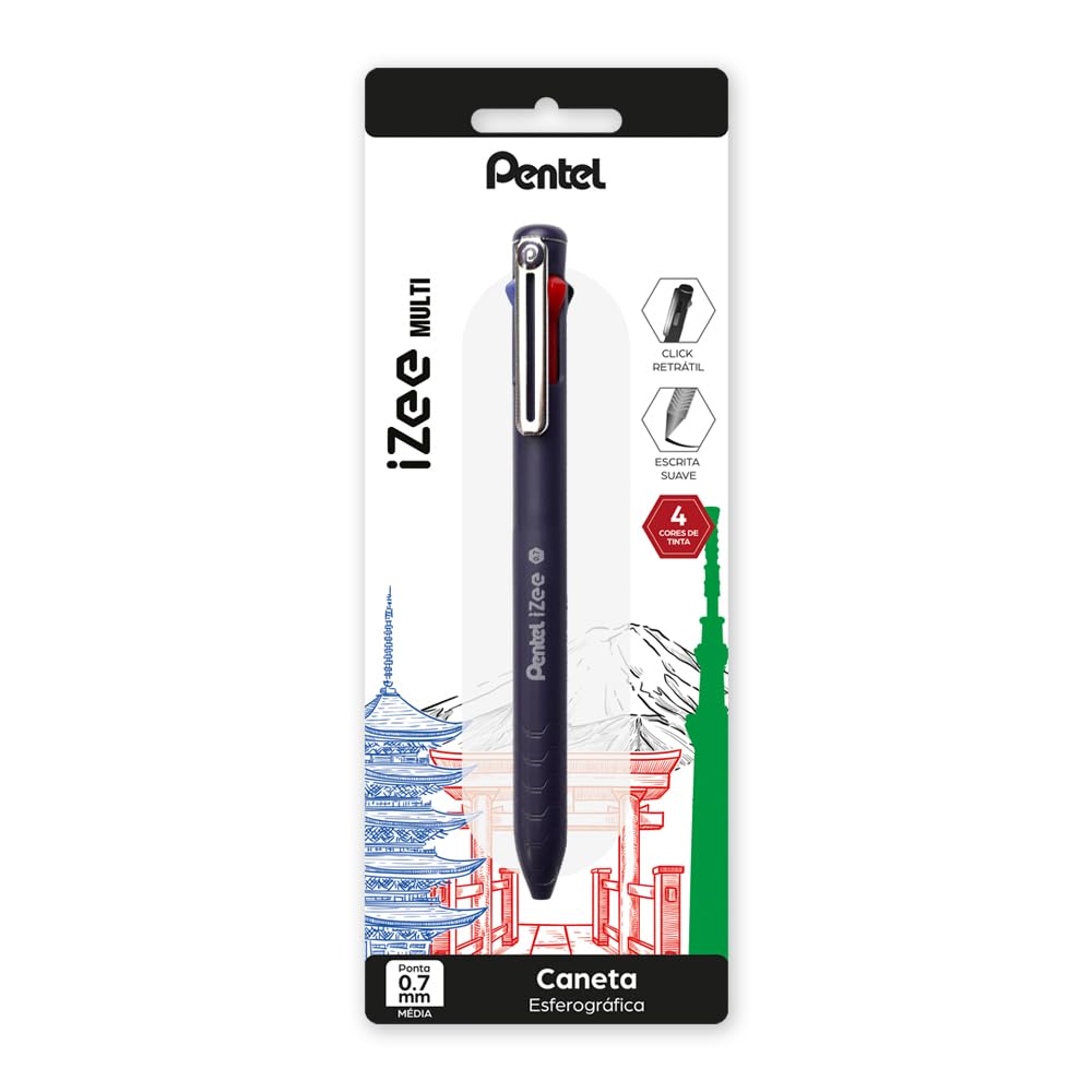 Pentel Caneta Esferográfica iZee 0.7mm 4 Cores Tintas Verde Preto