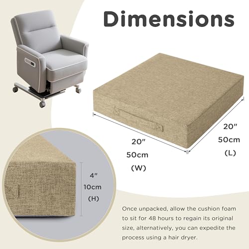 Image of AddGrace Recliner Cushions for Elderly Thick Seat Cushion 20 inchx20 inchx4 inch Chair Pads with Non Slip Backing and Washable Cover for Couch Armchair Chairs Beige