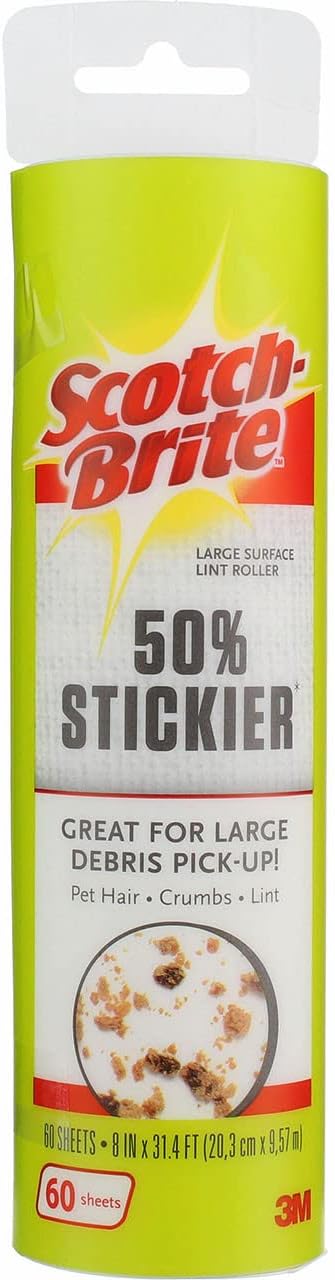 Scotch Brite Wide Lint Roller Refill Large 8" Surface Pet Hair Remover Pack of 4