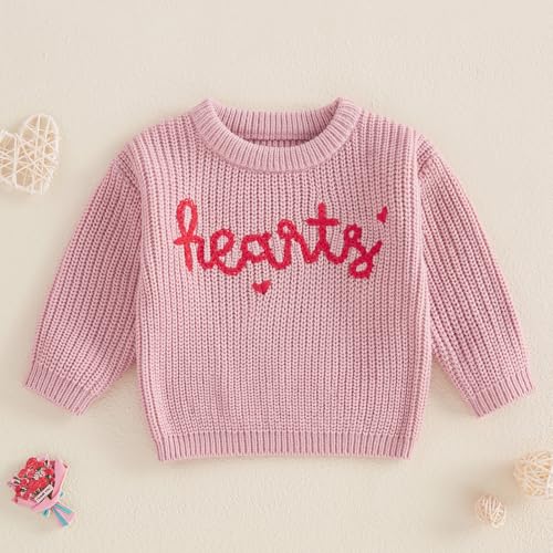Girl Sweater Long Sleeve Crew Neck Letters Heart Winter Warm Knit Pullover Sweater Valentine’s Day Clothes2