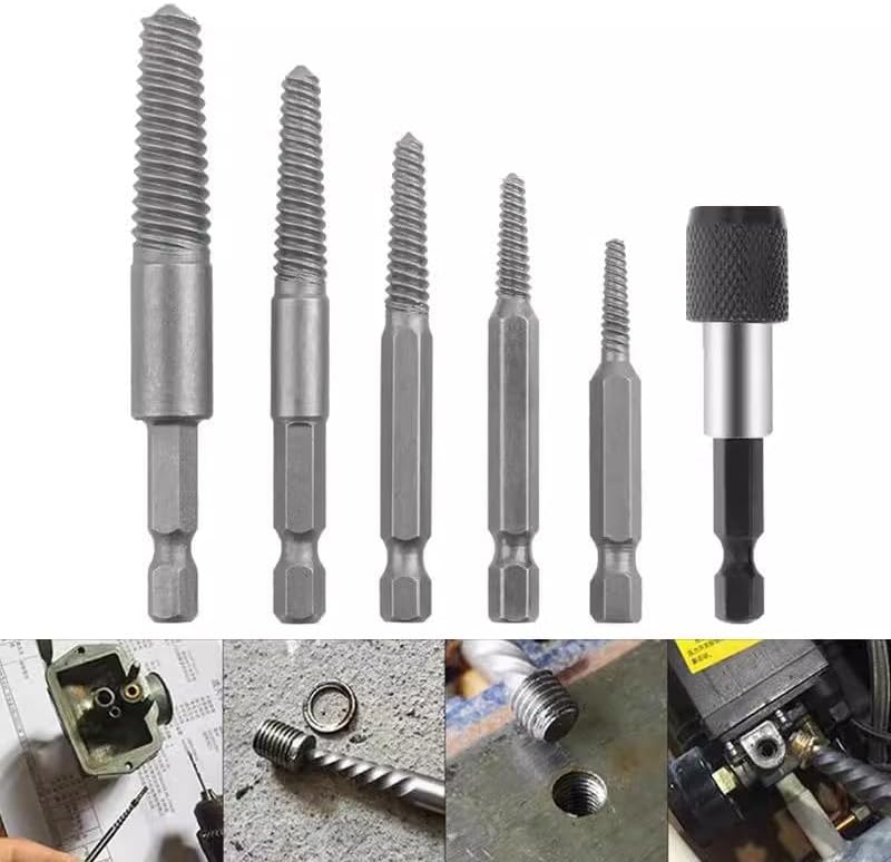 - Screw Extractor, Reverse Tap Set, For Broken Bolts, Removes Damaged Screws, Hand, Tools, Carpenter, Screw Head Extractor, Hexagonal Handle, Shock Screwdriver Included, Post Remover, Set of 6, Ideal for Removing Crushed Screws and Damaged Bolts with Hex Shaft Screw Extractor Bits