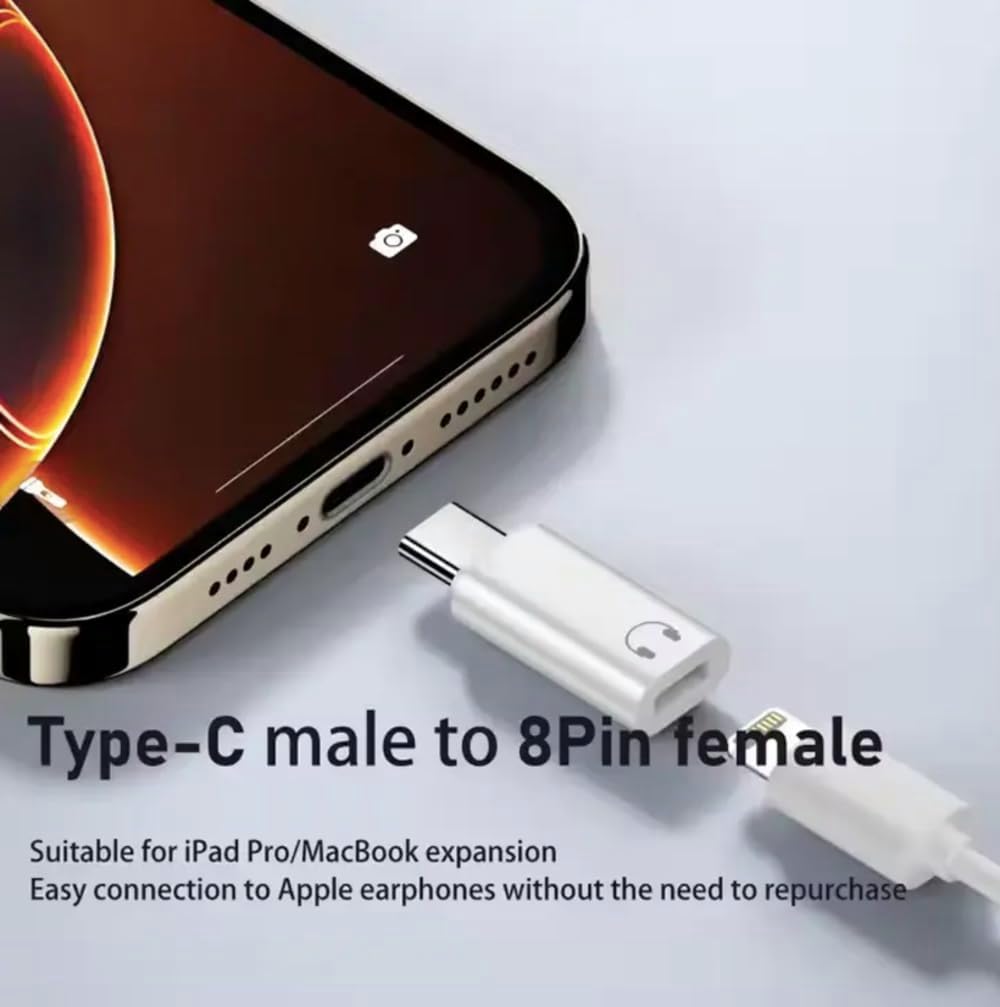 Adaptador Lightning para USB-C Para Fone de Ouvido Compatível com iPhone 15 16 e Android