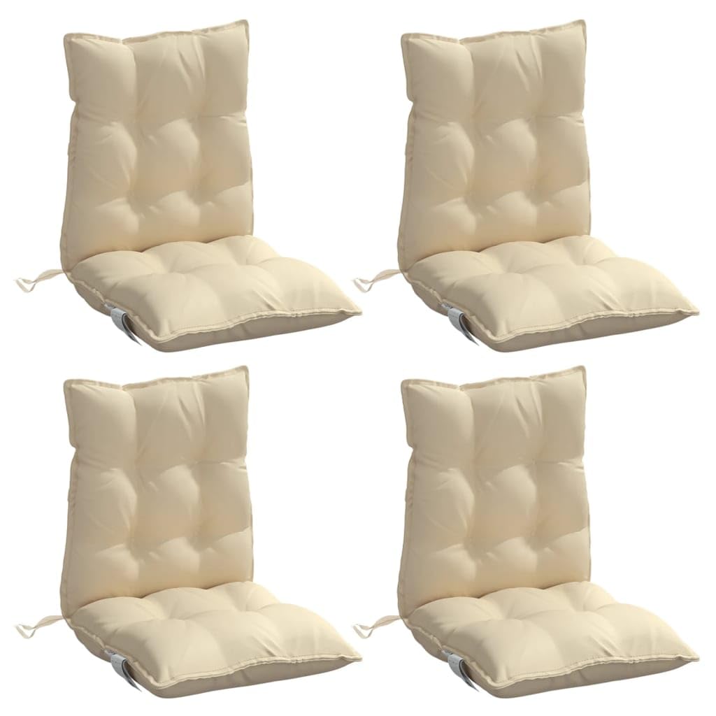 vidaXL Lot de 4 Coussins de Chaise à Dossier Bas, Galette de Siège Imperméable, Coussin d'Extérieur Anti-Glissement Jardin Terrasse, Beige Tissu Oxford