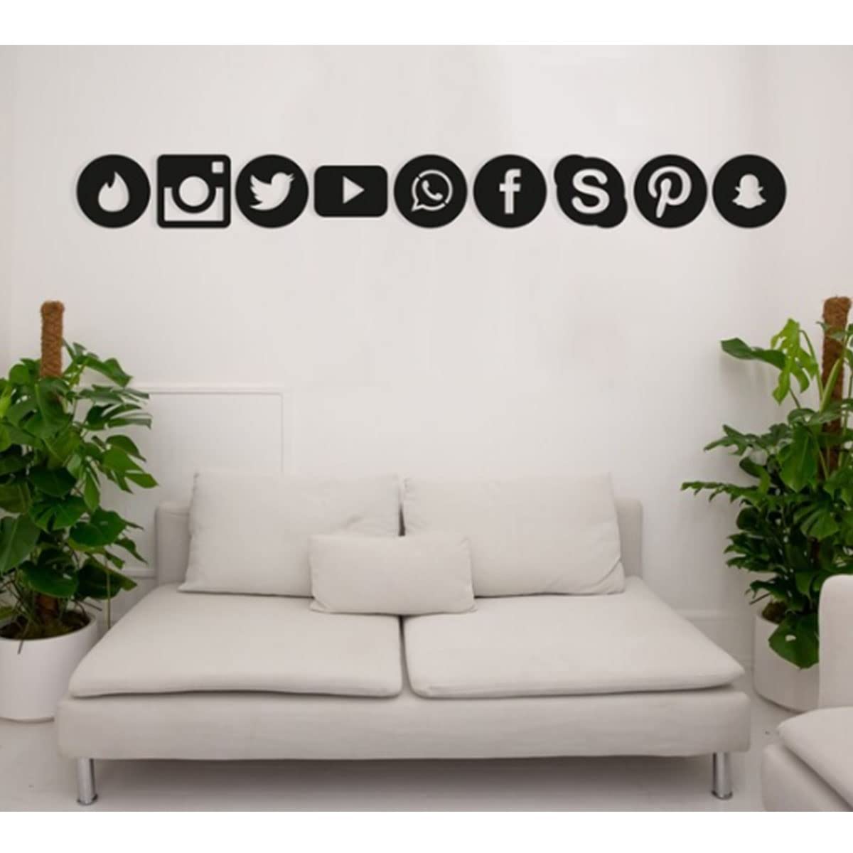 300Sparkles Social Media Symbol Sign Kids Room Wall Decoration 9 Pcs. Set Sticker Wall Decoration Home Office Cafe Gaming Room Black 4