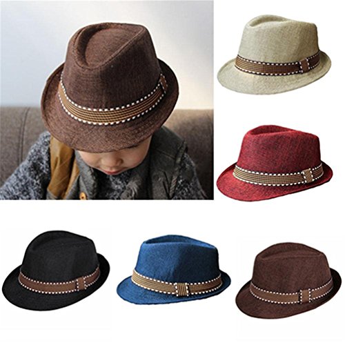 Floralby Unisex Kids Fedora Hat Pitched Crown Classic Jazz Hat Cap Short Brim3