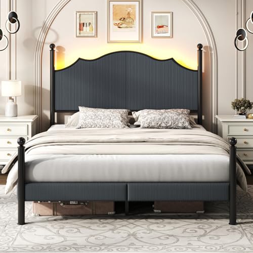 LUXOAK Queen Bed Frame with LED Light & Arch Headboard,