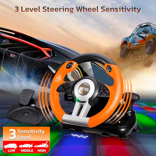 Image of Ant Plus Fire Pro V3 Racing Wheel 270 Degree Universal USB Powered Car Sim Game Steering Wheel with Gear Shifter and Pedals for Xbox One, PS3, PS4, Switch, Android TV Black Orange