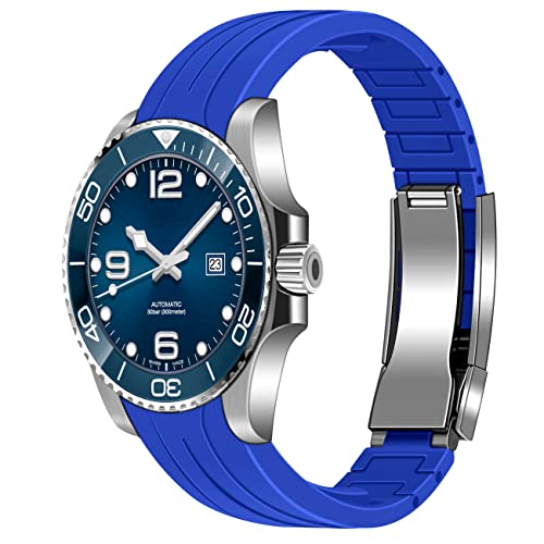 Yisiwera Universal Curved Ends Rubber Watch Band Solid High Polised Buckle (20Mm, Blue) #TOP10