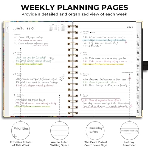 AHGXG Academic Planner 2026-2027, July 2026 - June 2027, Weekly and Monthly, 5.7" x 8.3", Hardcover, Spiral-Bound, Calendar, Agenda for Women, Student, School, 12-Month Tabs (Colourful Tree) - Image 4