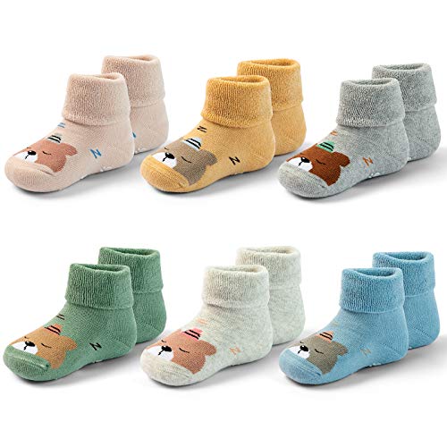 Baby Non Slip Warm Socks Baby Boys Thick Winter Socks with Grips for Baby Girls Non Skid Socks 6 Pack