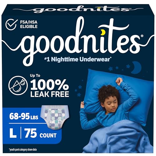 Goodnites Boys Nighttime Bedwetting Underwear Size Large (68-95 lbs) 75 Ct (3 Packs of 25) Packaging May Vary