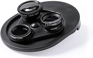 عدسة كاميرا شاملة 4 في 1 للموبايلات مع عدسة سي بي ال - أسود