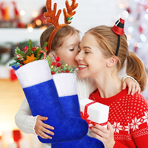 Zomiboo 6 Pcs Blue Plush Fabric Christmas Stocking 18 Inches Large Size Xmas Fireplace Hanging Stockings Blue Classic Stocking Decorations Holiday Stockings Decorations for Family Xmas Party - Thumbnail 5
