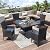 ALAULM 5 Piece Patio Dining Set All-Weather Wicker Outdoor Patio Furniture Set w/Tempered Glass Tabletop, Removable Cushions and Umbrella Hole for Patio, Backyard, Garden, Poolside?Dark Blue?