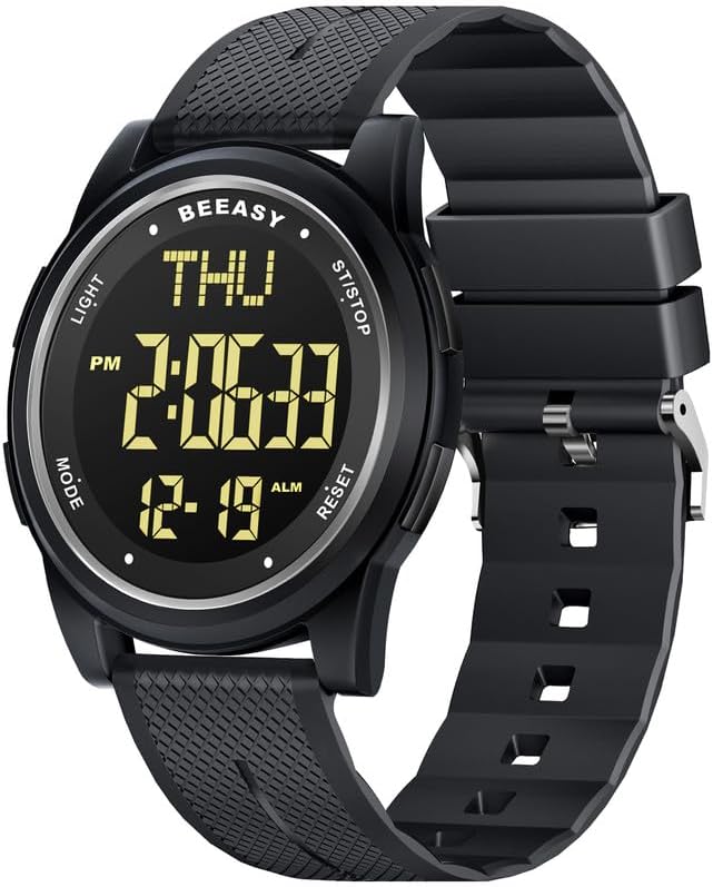 Digital Watch for Men Women, 50M Waterproof, Ultra-Thin & Lightweight, 44mm Silicone Sports Watch with Alarm, Stopwatch, Countdown, Ideal for Gym, Running, School, Daily Wear