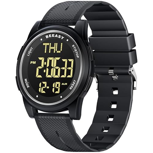 Beeasy Digital Watch Waterproof with Stopwatch Alarm Countdown Dual Time, Ultra-Thin Super Wide-Angle Display Digital Wrist Watches for Men Women