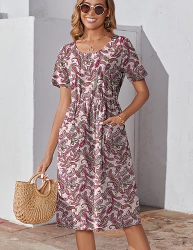 Image of Zeagoo Womens Summer Midi Dress Casual Short Sleeve A-Line Cotton Linen Dress Flowly Beach Tunic Sundresses with Pockets 2026
