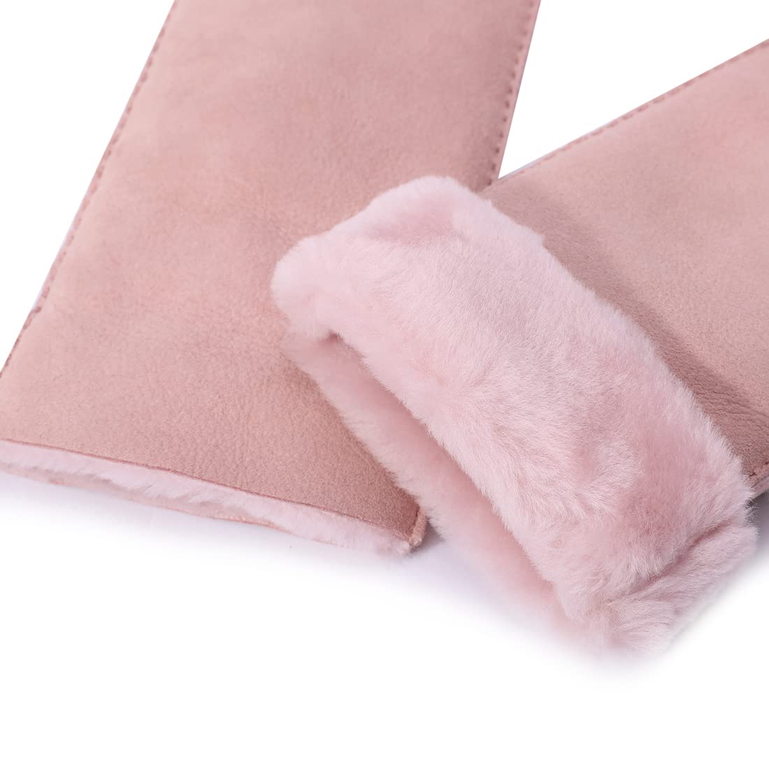 Harssidanzar Donna Guanti in pelle,Mitten pelle scamosciata calda di pecora Shearling Guanti in pelliccia Cuff KL026,Rosa,taglia M