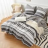 SeaRoomy King Bed in a Bag, 7-Pieces Reversible Comforter Sets Grey White Striped King Size Comforter Bed Set with Comforters, Sheets, Pillowcases & Shams, All Season King Bedding Sets