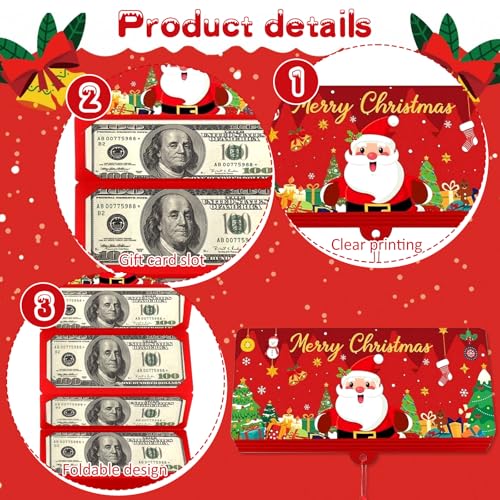 Feirdhoo 4 Stück Weihnachten Geld Geschenkkartenhalter mit 10 Fächern, Ideales Kleine Weihnachtsgeschenke und Partygeschenke, für Freude Überraschung Geldgeschenk Weihnachten