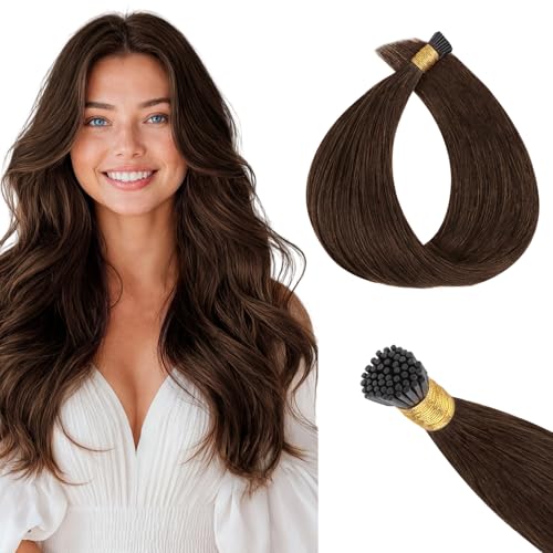 MAXITA I Tip Hair Extensions �l�сA50g/100s �`���R���[�g�u���E�� 16�C���` ���K�Ȓ��p�A�ڂɌ����Ȃ����R�ȃR�[���h�t���[�W�����A100% Remy �l�� Itip �P���`���w�A�G�N�X�e���V����