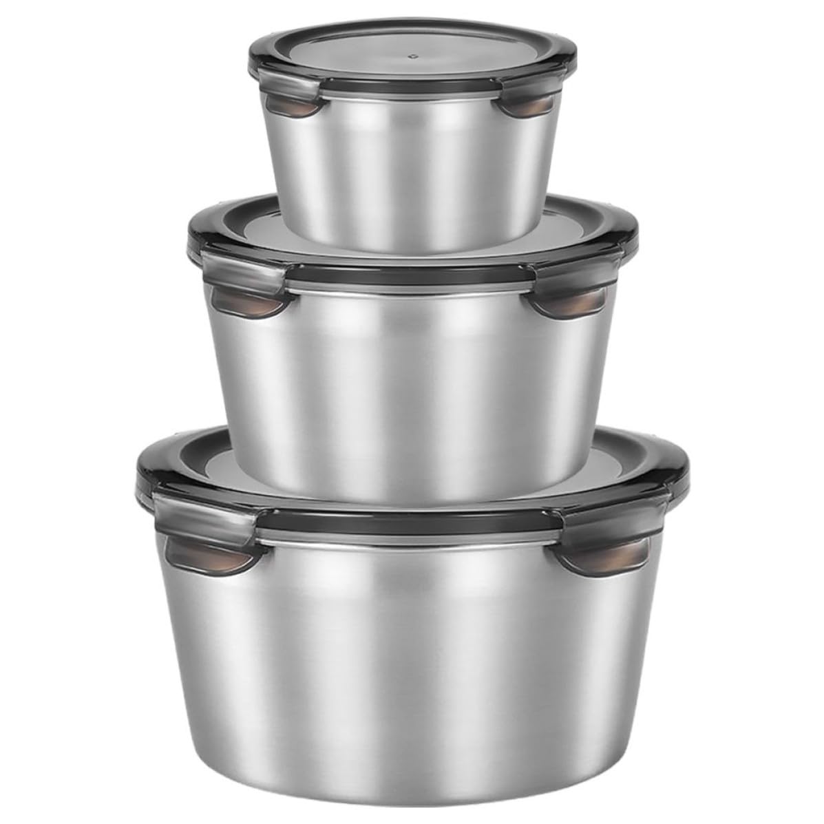 jojofuny Recipientes de Acero Inoxidable con Tapa, 3 Piezas 600-2200 Ml | Plata, 304 Acero y Pp, para Café y Té Floral, Fácil de Limpiar, sin Rebabas, Uso Prolongado