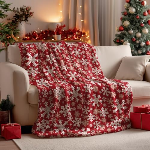 Horaldaily Weihnachten Flanell Decke werfen, Rot Schneeflocken weich...