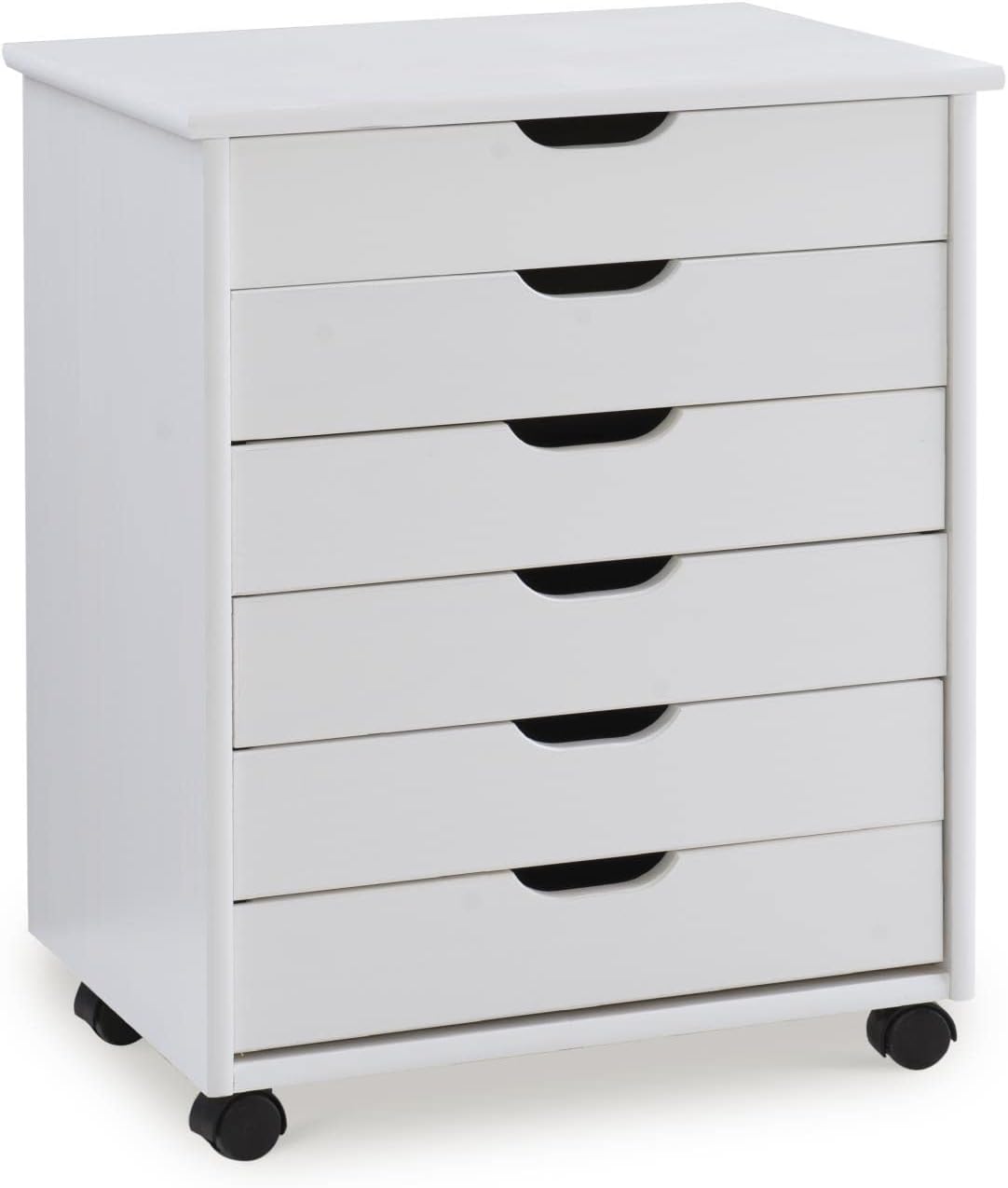 Cary Six Drawer Wide Roll Cart, White Wash