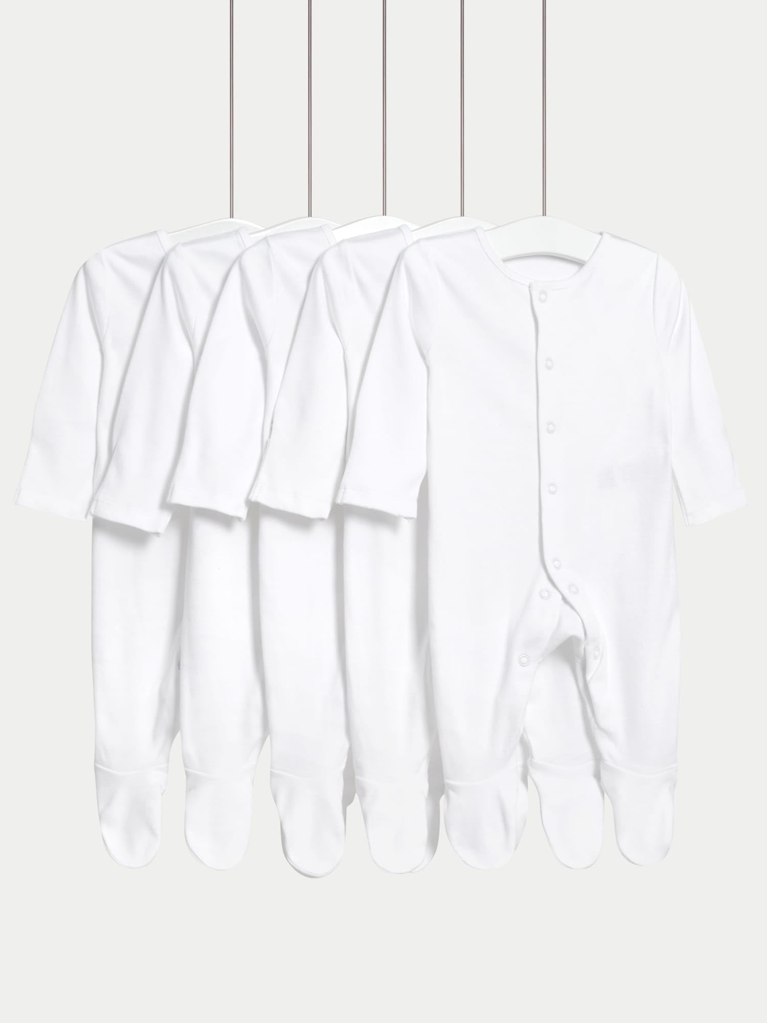 Marks & Spencer Grenouillères Bébé Lot de 5, Mixte Garçon et Fille, 100% Pur Coton, Coupe Standard, Antidérapantes, avec Moufles Anti-Griffures