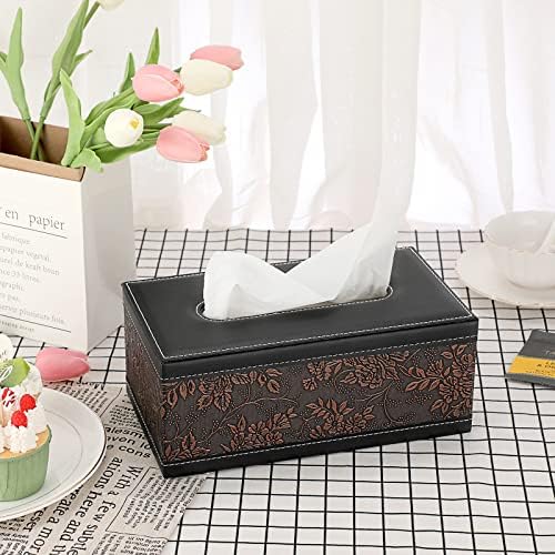 BTSKY PU Leather Retro Household Office Rectangular Tissue Paper Holder Box Cover Case Napkin Holder With Retro Pattern Flower