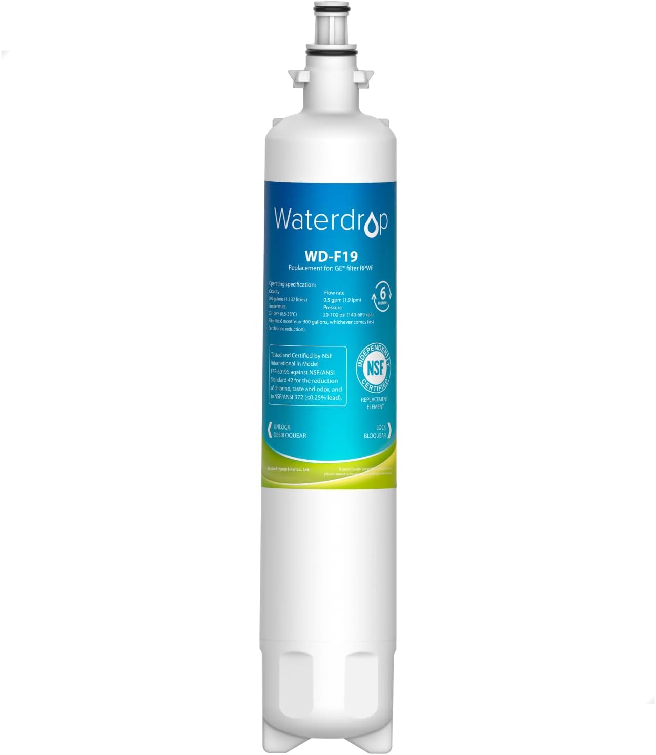 Waterdrop RPWF Refrigerator Water Filter (NOT RPWFE), Replacement for GE® RPWF, RWF1063, RWF3600A, WSG-4, DWF-36, R-3600, OPFG3-RF3