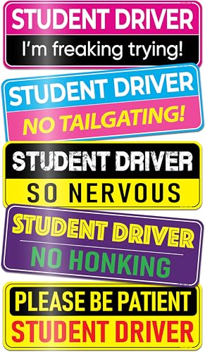 5-Pack HEY-OKEY Student Driver Magnet for Car – Funny & Reflective Rookie Signs – Metal Only (Not Plastic/Aluminum) – Reusable Car Magnets 10 x 3.5 in