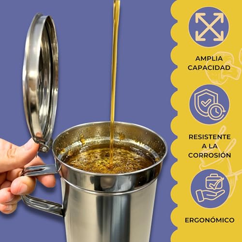 Miniatura 4 de Chefzoco Grasera De Pescado, Aceiteras Para Aceite Usado, Recipiente Aceite Con Filtro Metálico, Apto Para Aceite Caliente, Conserva El Aceite Sin Impurezas, Capacidad 550 Ml, Acero Inoxidable