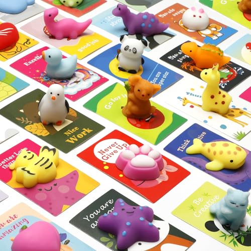 Squishy Toys, 28 Pack Kawaii Squishies and Cards, Gifts for Goodie Bag Stuffers, Party Favors for Kids 4-8 8-12, Treasure Box Classroom Prizes Mochi Squishy Cat Fidget Toys