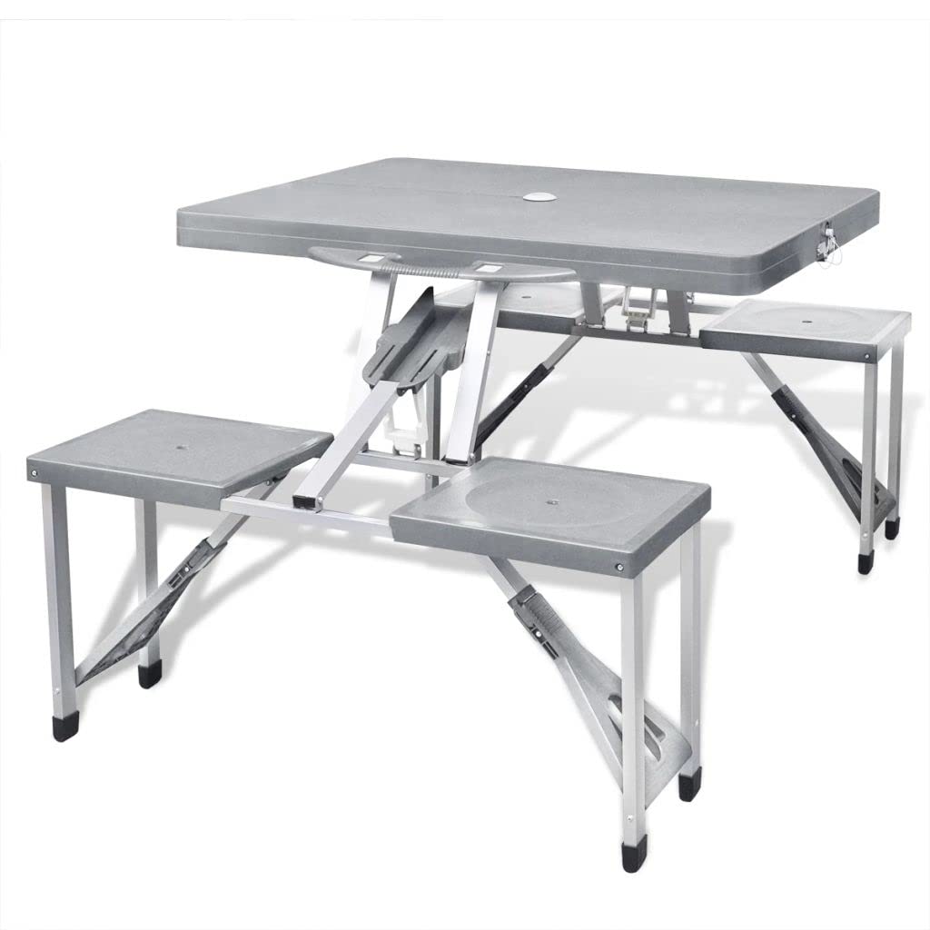 LAPOOH Klappbares Campingtisch-Set Aluminium mit 4 Stühlen, Camping Tisch Stuhl Set, Picknick Set, Camping Sitzgruppe Klappbar, Picknick Tisch Und Stühle Klappbar, extra leicht grau