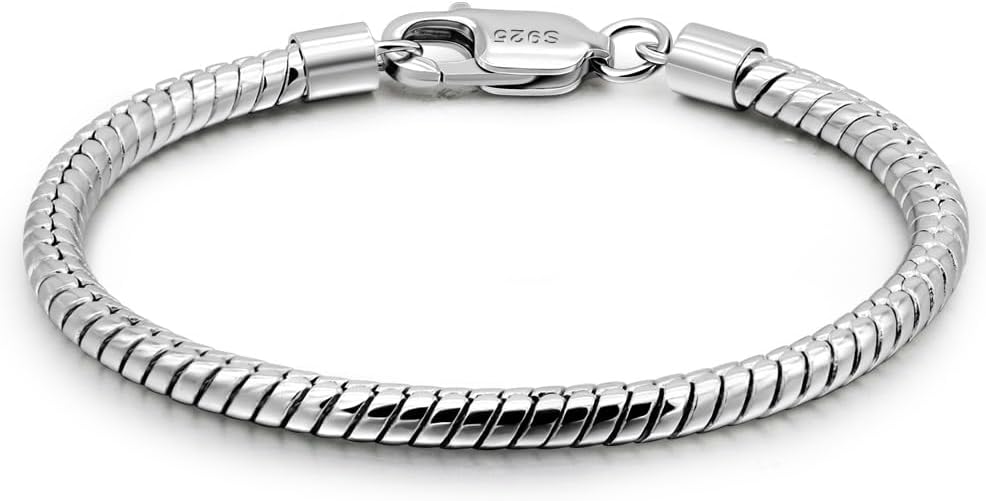 3MM 4MM 925 Sterling Silver Snake Chain Bracelet For Men Silver Jewelry