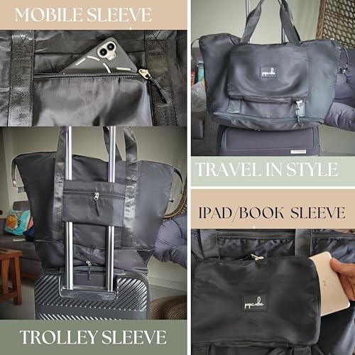 Image of Premium Foldable Duffle Bag for Travel for Women-Folding Bags for Travelling-Travel Bag for Women-Multipurpose Foldable Bags for Travelling. (Style 1, Black)