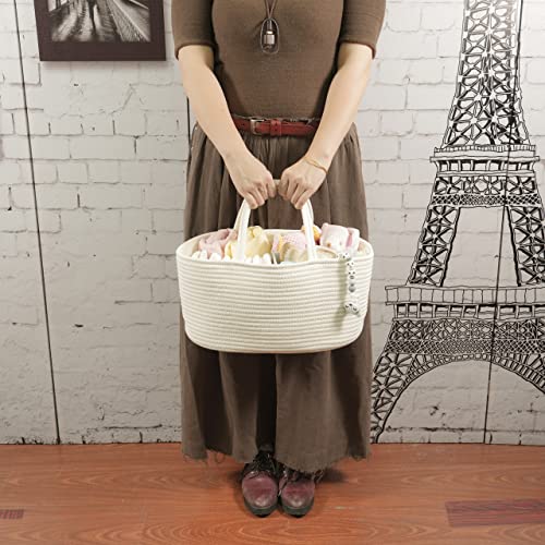 Image of XUANGUO Large Cotton Rope Baby Diaper Caddy Organizer Basket with White