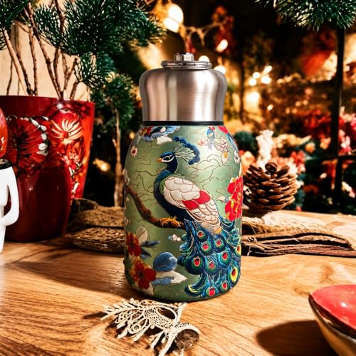 Image of 316 Stainless Steel Water Bottle, Hot & Cold water bottle, Peacock Design | 300ml