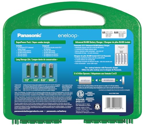 Eneloop Panasonic K-KJ17MC124A Super Power Pack 12AA, 4AAA, 2 C Adapters, 2 D Adapters, Advanced Individual Battery Charger and Plastic Storage - Image 3