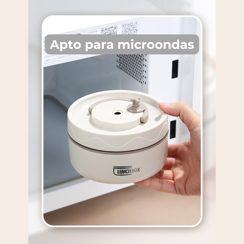 Genérico Termo para Alimentos con Compartimentos, Diseño Agradable y Funcional - Blanco y Beige - 1,2 Litros y 1,5 Litros (2 o 3 recipientes) - Plato incluido y Asa de transporte. (Blanco, 1,5 L)