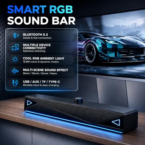 Image of ModishOmbre BeatBoxx 20W Bluetooth Speaker Portable Soundbar | 8 Hours Playtime | Dual 10W Dynamic Drivers | BT5.3 /USB /TF /AUX | Built-in Mic | Type C Charging | IPX5 Water Proof | TWS Stereo Pairing