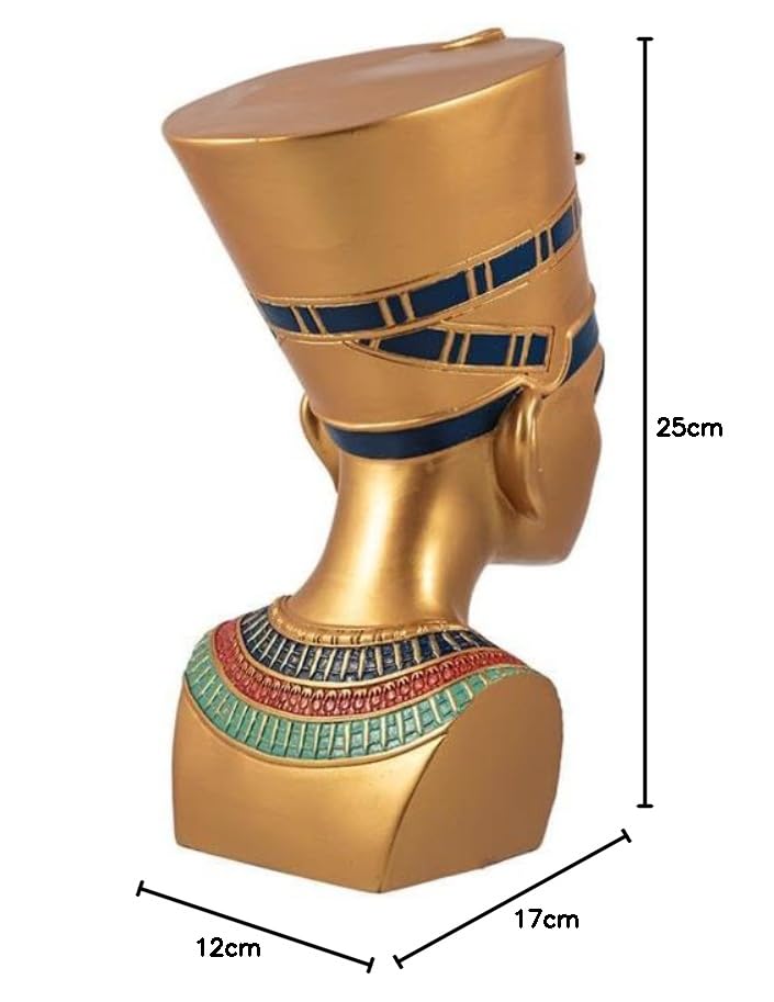 Figura Busto Nefertiti Reina egipcia Dorado de Resina Pintado a Mano 12x17x25 cm
