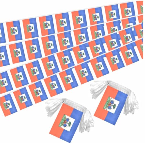Image of 2 Pack Haiti Flag Banner String Small Mini 66 Feet 60 Pcs Haitian Hanging Flags Decoration