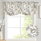 jinchan Linen Pleated Valance Farmhouse Floral Printed Valance for Windows 16 Inch Rustic Scallop Look Decorative Window Topper for Kitchen Living Room Bathroom Light Filtering 1 Panel Black on Beige