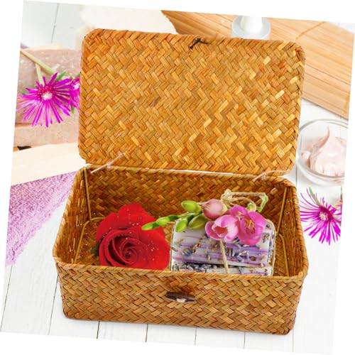 Cesta tejida con tapa para salón y cocina organizador decorativo 8